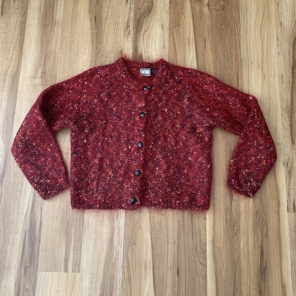 Paul Et Duffier Vintage Red Mohair Blend Button Front Cardigan Sweater Size S/M - Picture 1 of 8